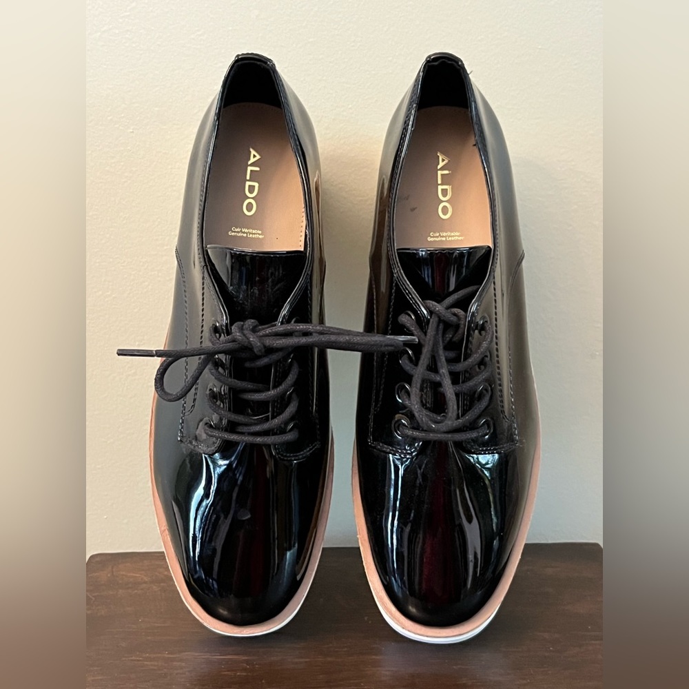 Aldo Werelia Black Patent Genuine Leather Platform Shoes Size 9